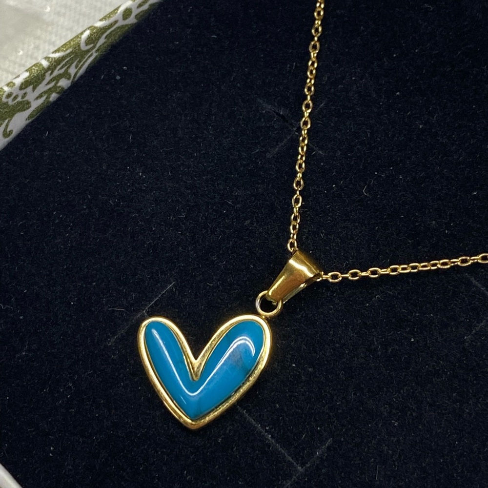 Gold and Blue Heart Pendant Necklace